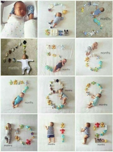 ایده استفاده از اسباب بازی برای ثبت عکس ماهگرد نوزاد 
